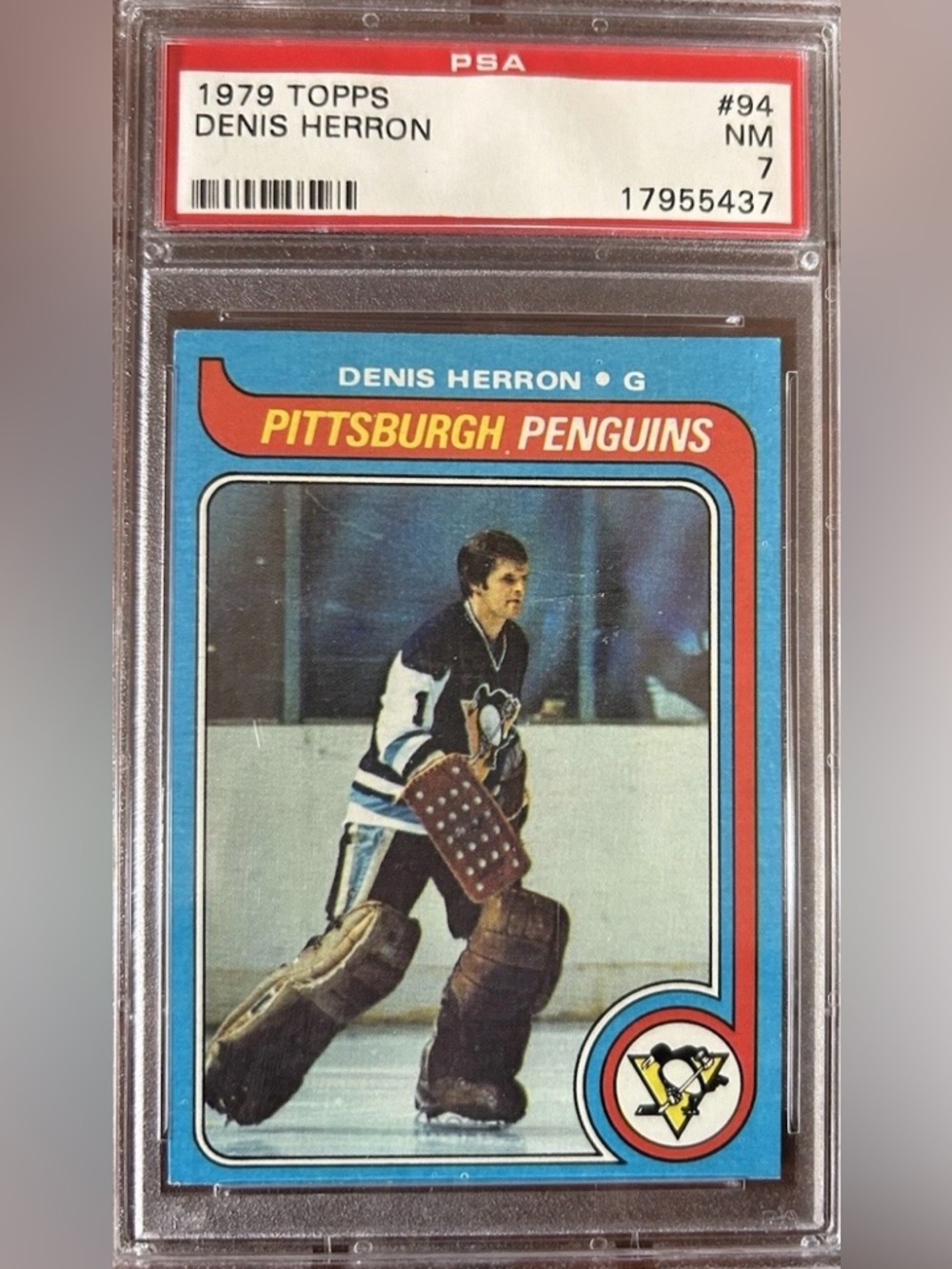 1979 PSA 7 Denis Herron Sports Card 
Pittsburgh Penguins
